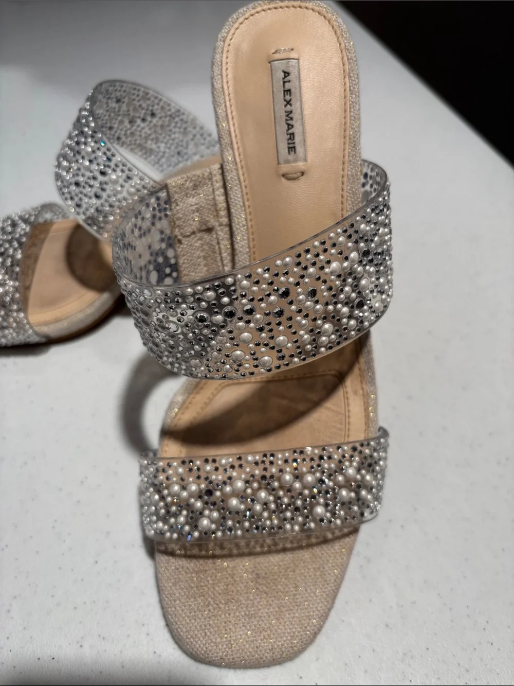 Alex Marie Beaded Pearl Embellished Sandals in Nude